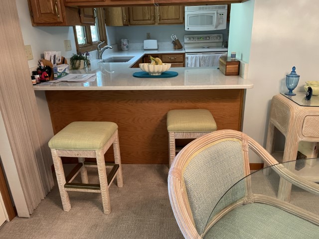 New countertop and recovered barstools