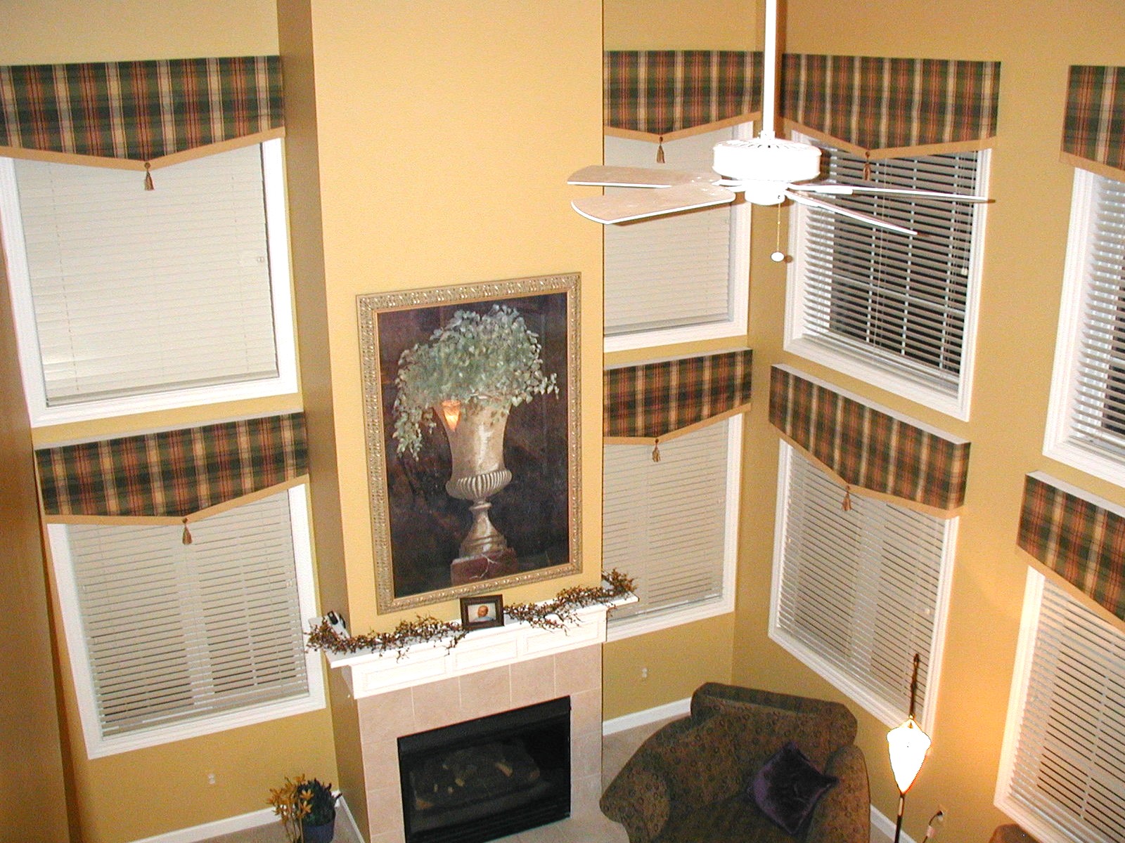 Simple but stunning valances on high stacked windows.