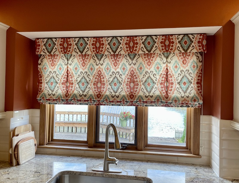 Stunning pattern-matched color-rich roman shade
