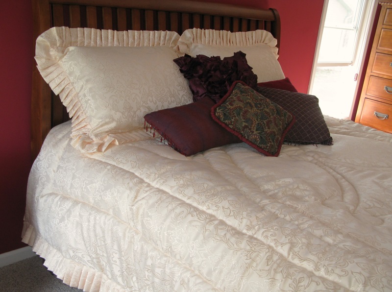 Custom pillow shams and quilted comforter.