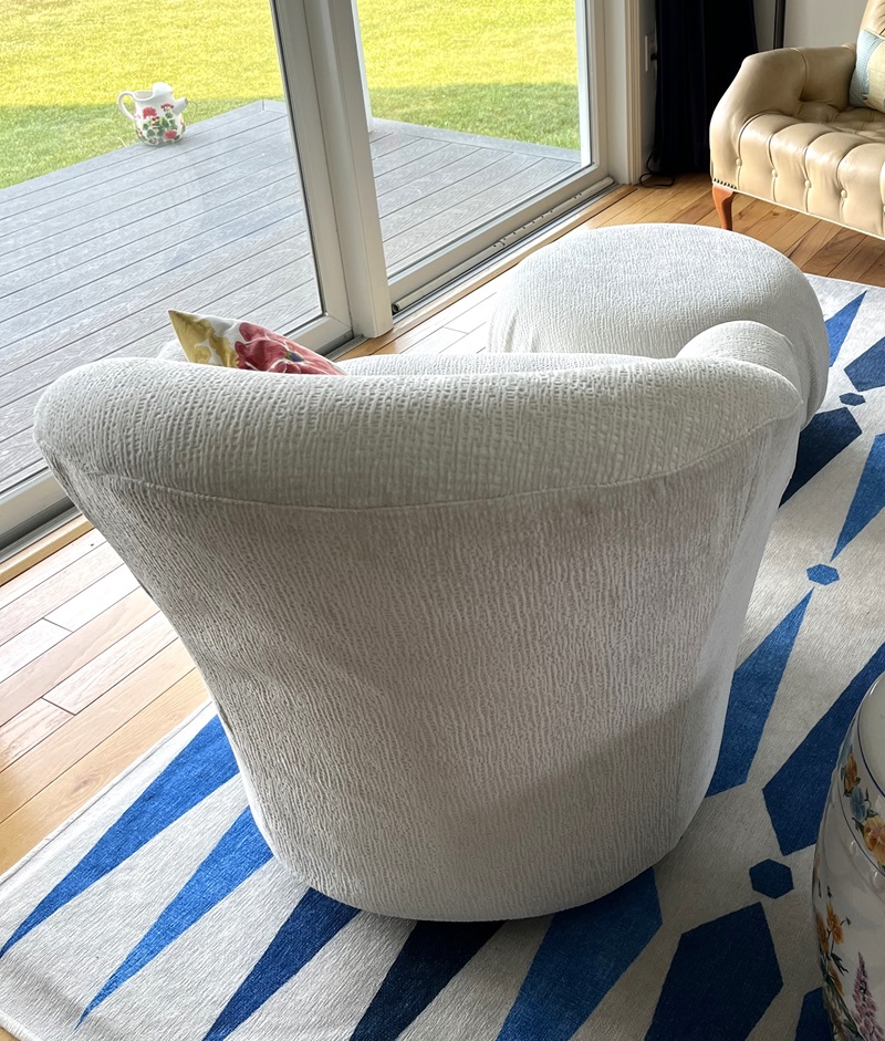 Slipcover, back side, snug fit with no zippers.