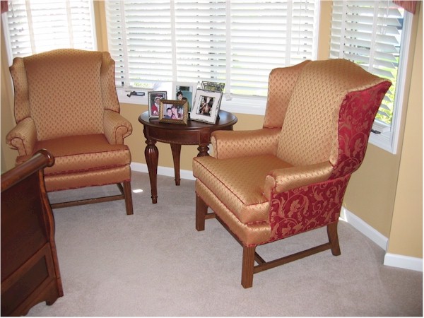 Color blocked chairs to match the custom window treatments.